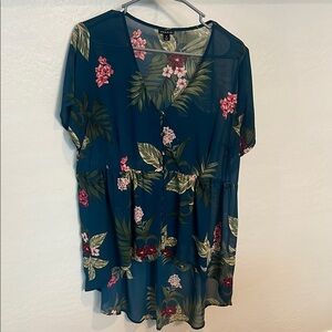Torrid Blue Floral Chiffon Tunic Blouse